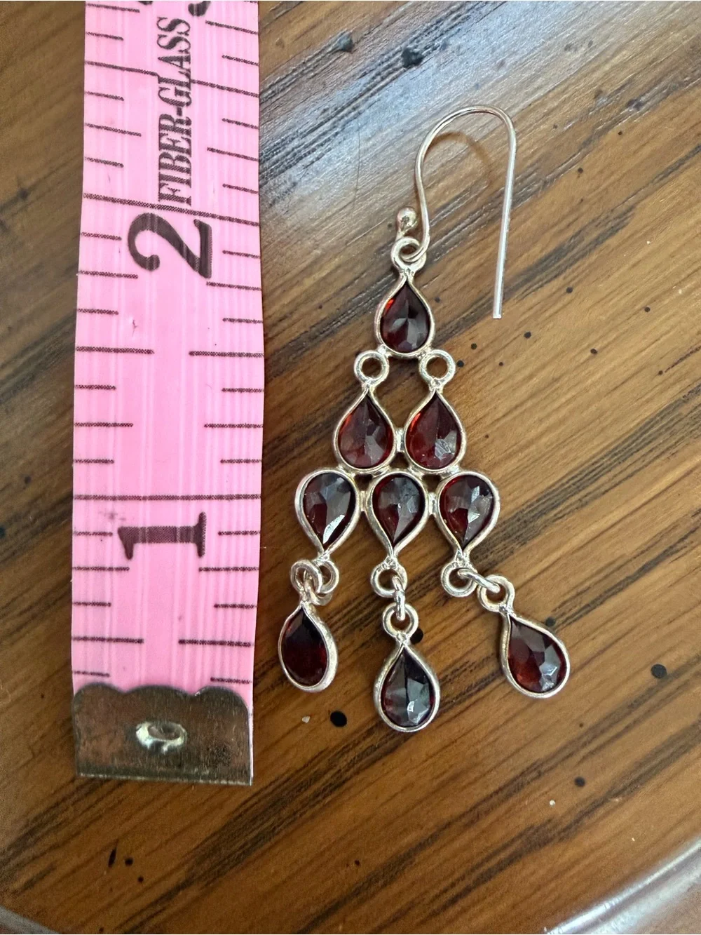 Sterling Silver Teardrop Garnet Dangle chandelier Earrings